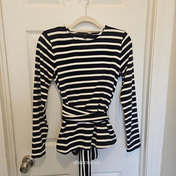 J. Crew Wrap Blouse Navy & White Striped  Size Small - Picture 3 of 9